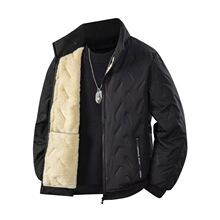 跨境大码冬季羊羔绒棉衣外套立领加绒加厚棉服棉袄子潮流超声波棉