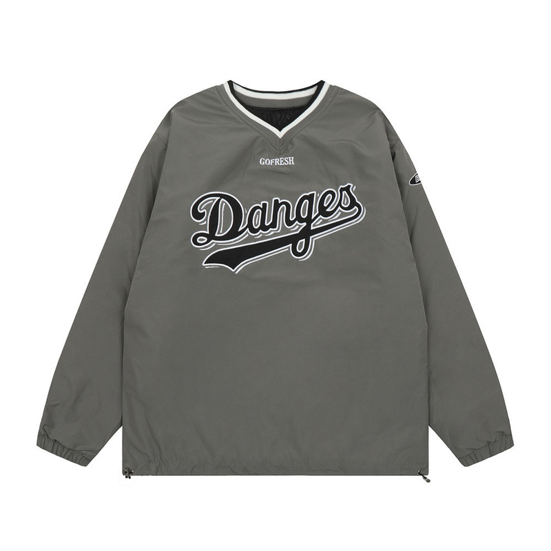 2024 New Embroidered Letter V-Neck Long-Sleeved T-Shirt Men's Pullover Sports Loose Top American Style Street Fashion Sweatshirt