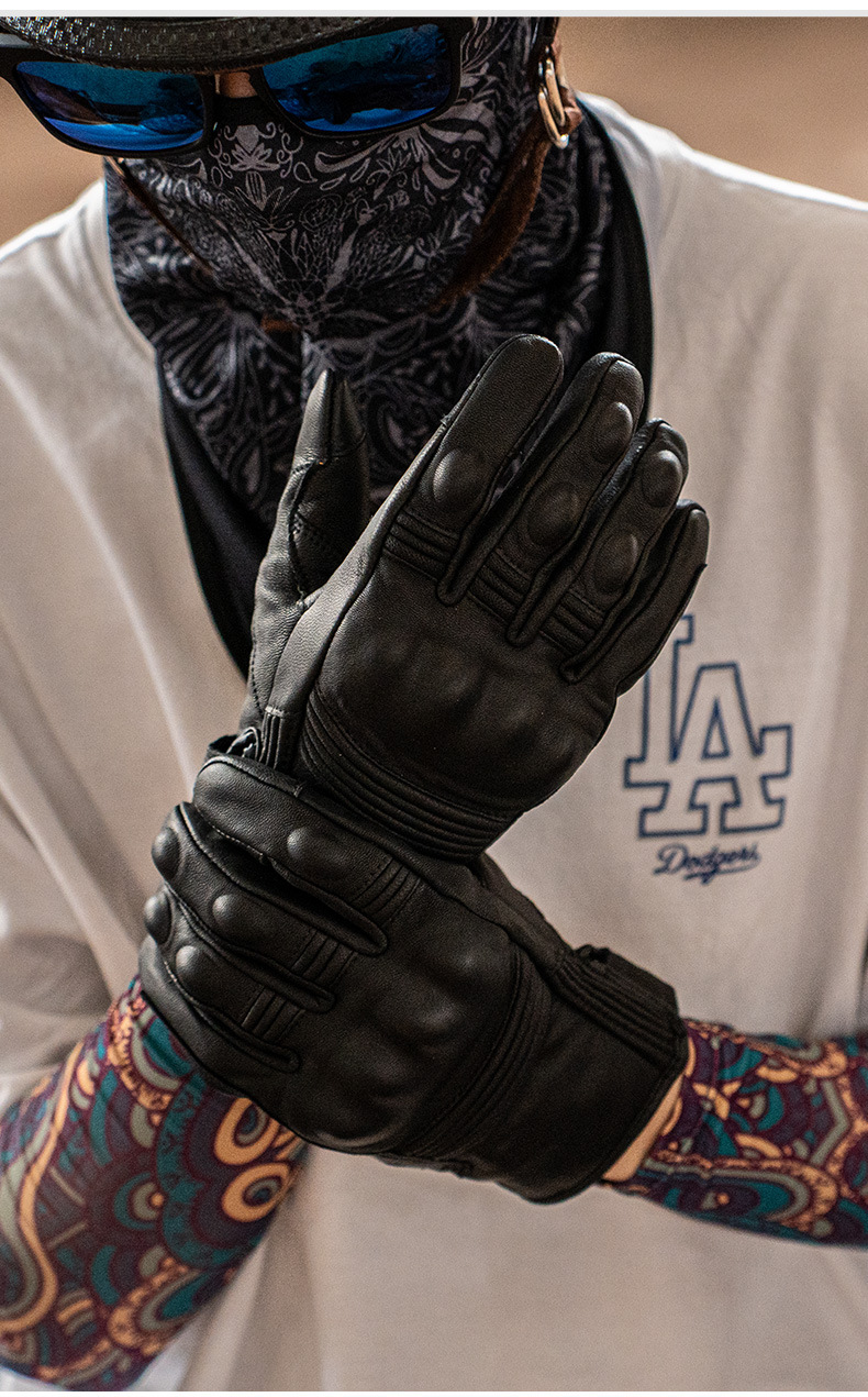 Motorcycle Gloves, Windproof, Warm, Genuine Leather, Anti-Fall, Racing, Motorcycle Rider Equipment, Men's and Women's Retro Autumn and Winter
