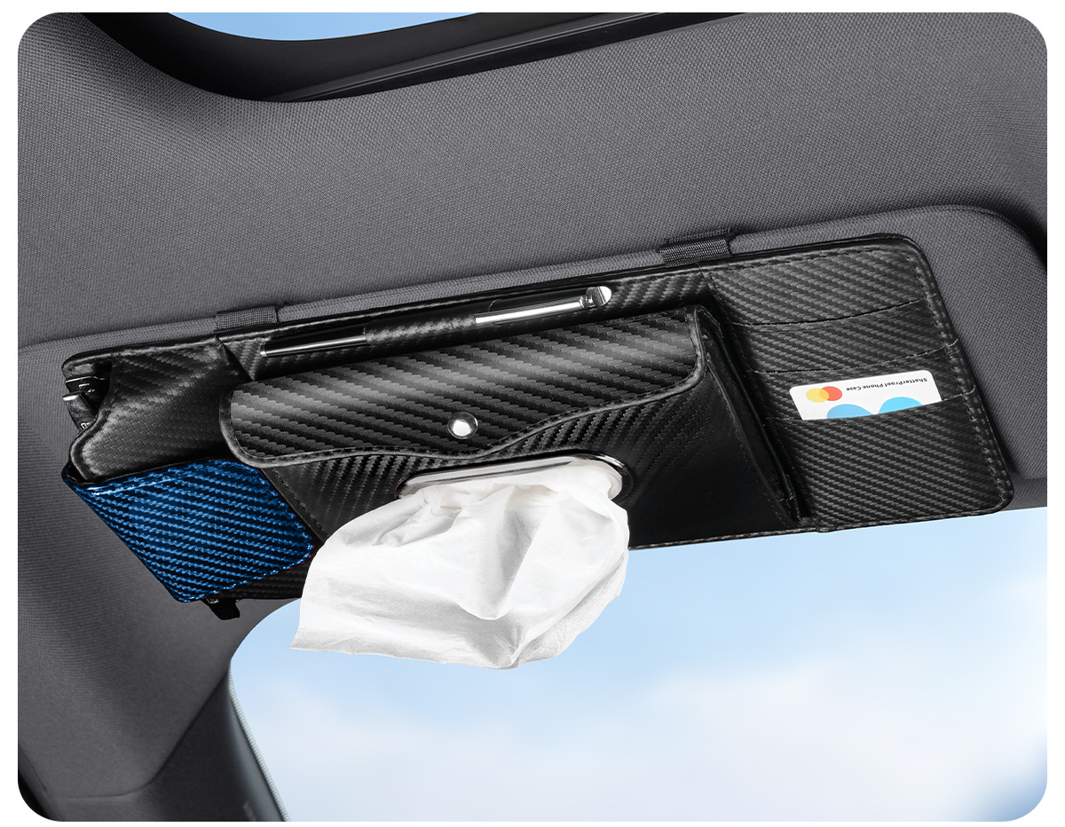 Car Sun Visor Multi-Function Storage Bag, In-Car Card Holder, Glasses Clip, Car Tissue Box, Tissue Box, Car Accessories