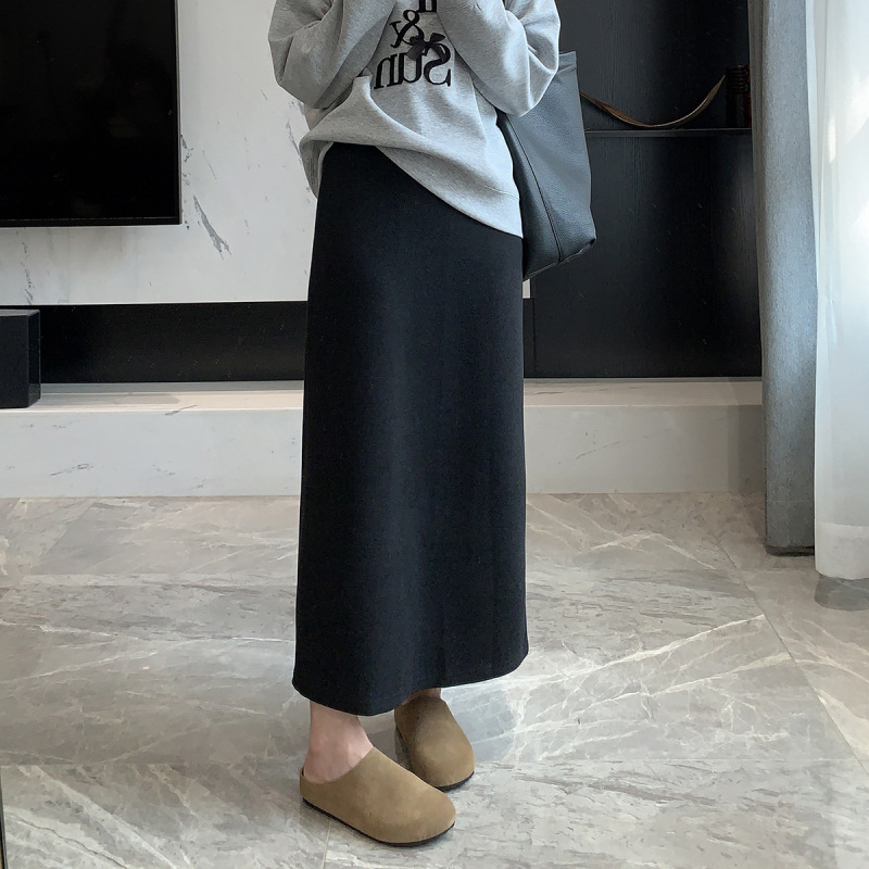 Spring is not too late ~ acetic acid wool skirt 2024 autumn and winter new South Korea straight tube slim high waist split long skirt