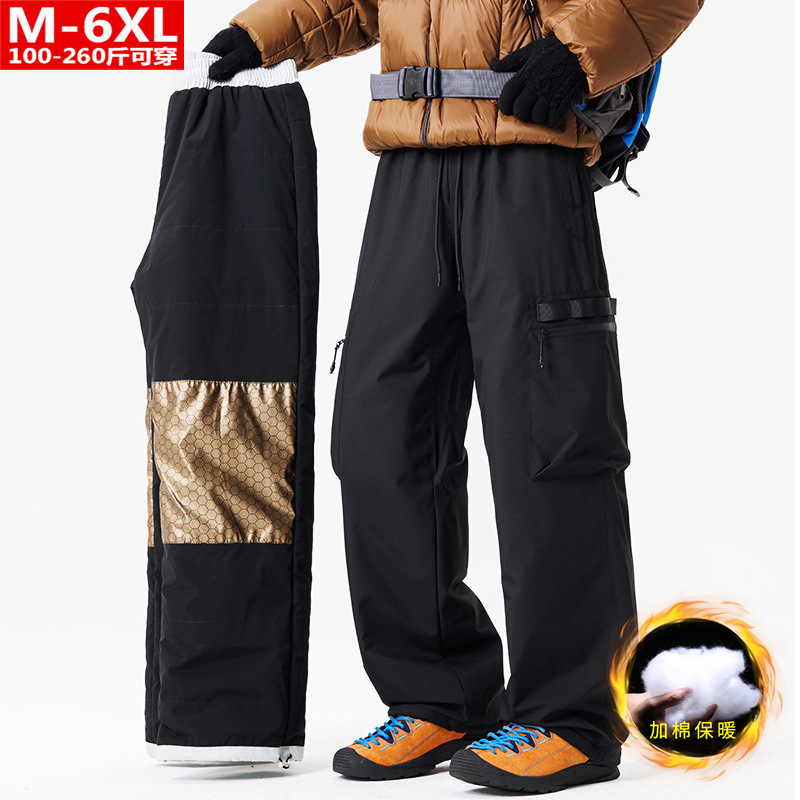 Winter trendy men's cycling style straight-leg cargo pants with patch pockets, plus size, loose fit, warm and cozy.