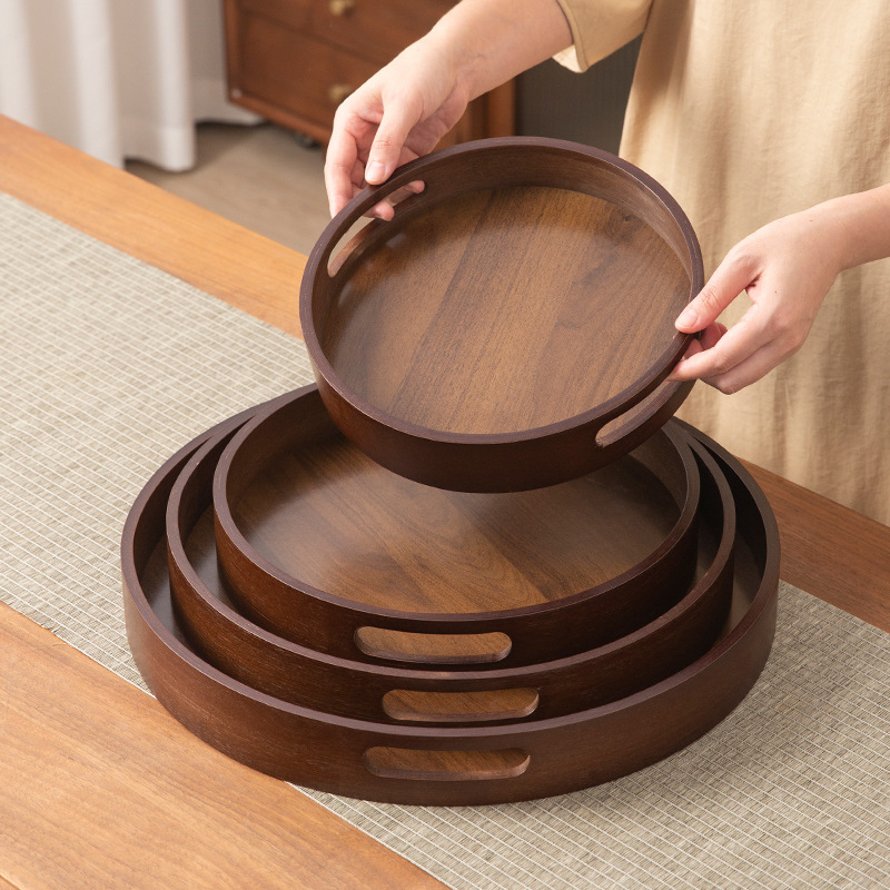 Bamboo and Wood Tea Cup Storage Plate Party Beverage Bread Plate Household High-end Bamboo Tray with Handlet Light Luxury Disc