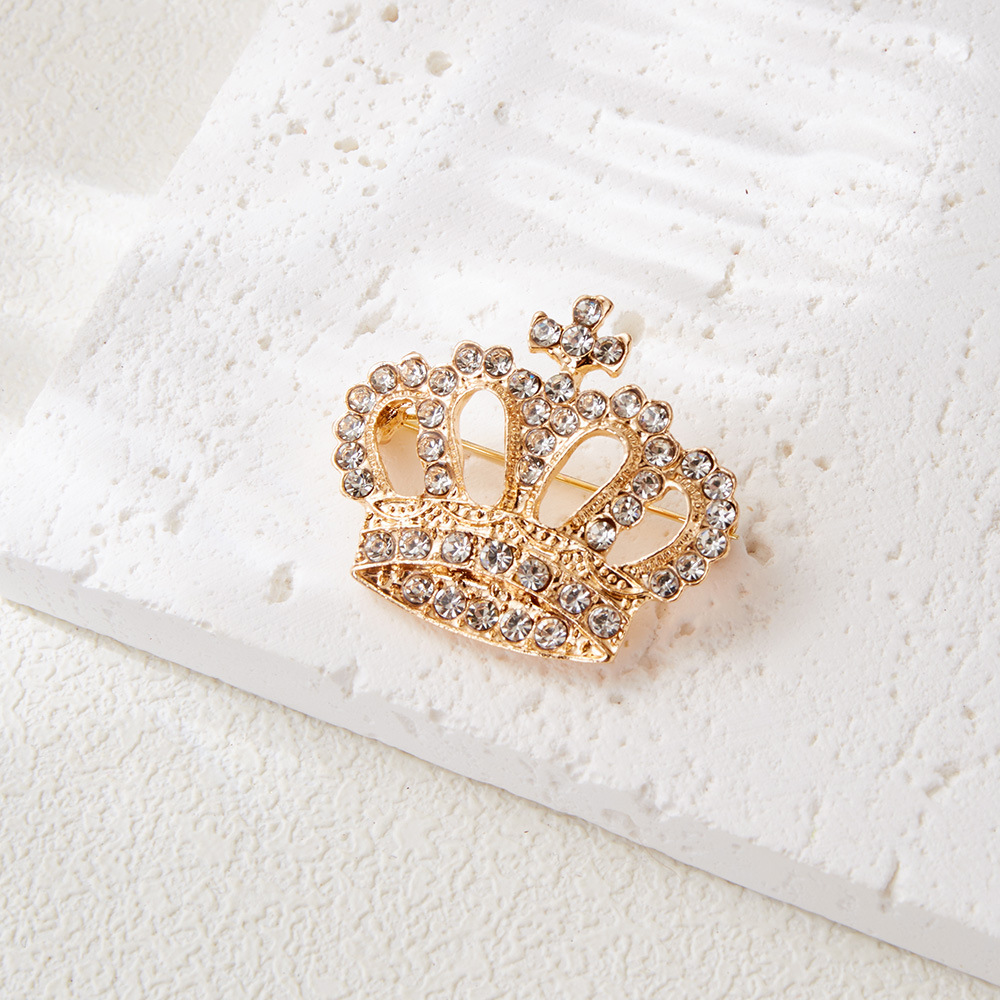 Nieuwe luxe elegante kroonbroche, hoogwaardige damesbroche van legering met strasssteentjes, accessoire voor pakken, jassen en mantels._voghion.com