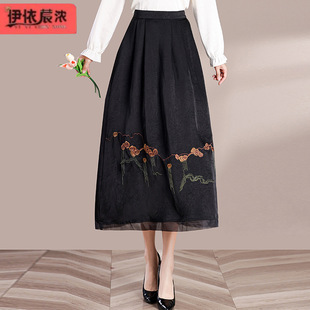 Summer New Women's Half-Length Horse-Faced Skirt 2025 New Style Middle-Aged and Elderly Mothers' Elegant and Western-Style Skirt-Free