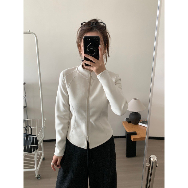 2025升级款石墨烯聚温小蛮腰双拉链立领卫衣女秋冬显瘦可内搭外套