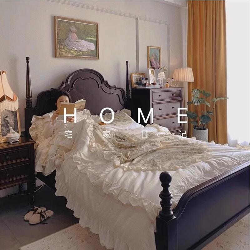 American-Style Retro Solid Wood Bed 1.8m French Mid-Century Master Bedroom Light Luxury Double Bed Modern Simple 1.5m Anna Bed American-Style Retro Solid Wood Bed 1.8m French Mid-Century Master Bedroom Light Luxury Double Bed Modern Simple 1.5m Anna Bed