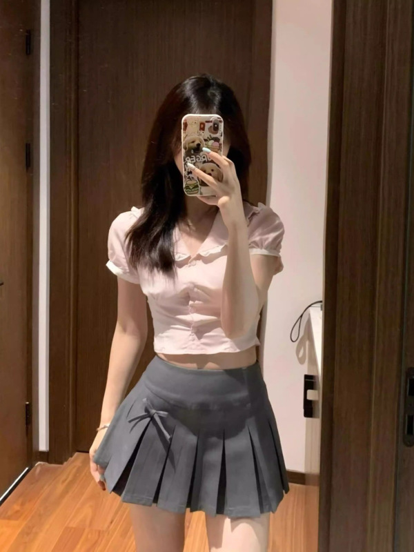 半身裙大码学院风甜辣妹女夏季小个子韩系百褶裙防走光a字短裙|undefined
