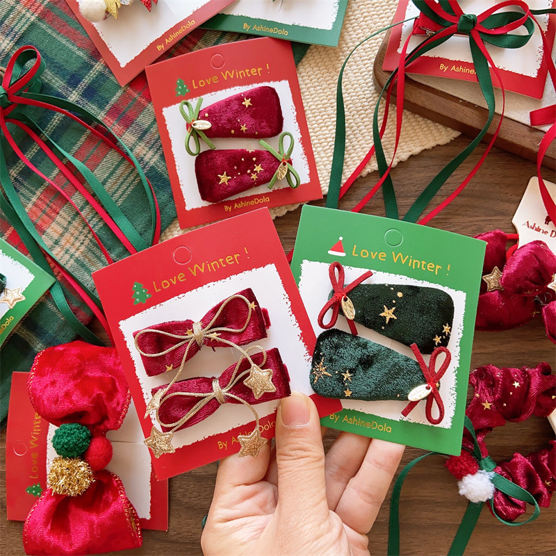 Christmas Bow Hairpin Red And Green Glitter Hair Accessory_voghion.com