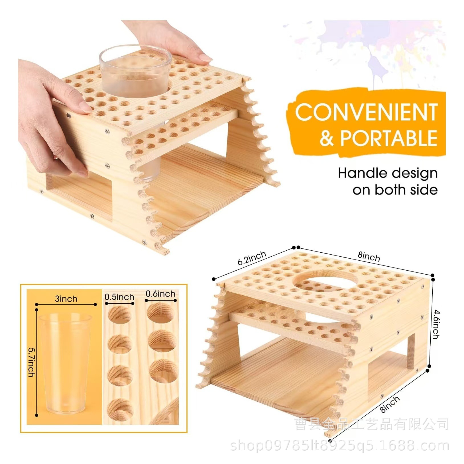 Estante de almacenamiento de herramientas de arte de rejilla múltiple de madera Estante de bolígrafo de pintura Estante de almacenamiento de cepillo de madera maciza Estante de almacenamiento de pincel Soporte de acabado