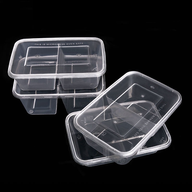 Two-grid disposable packing box square lunch box double-Grid five-five-point fast food takeaway 1000ml square box lunch box
