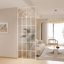 中古法式玄关玻璃隔断入户客厅奶油风钢化假窗户铁艺复古拱形屏风