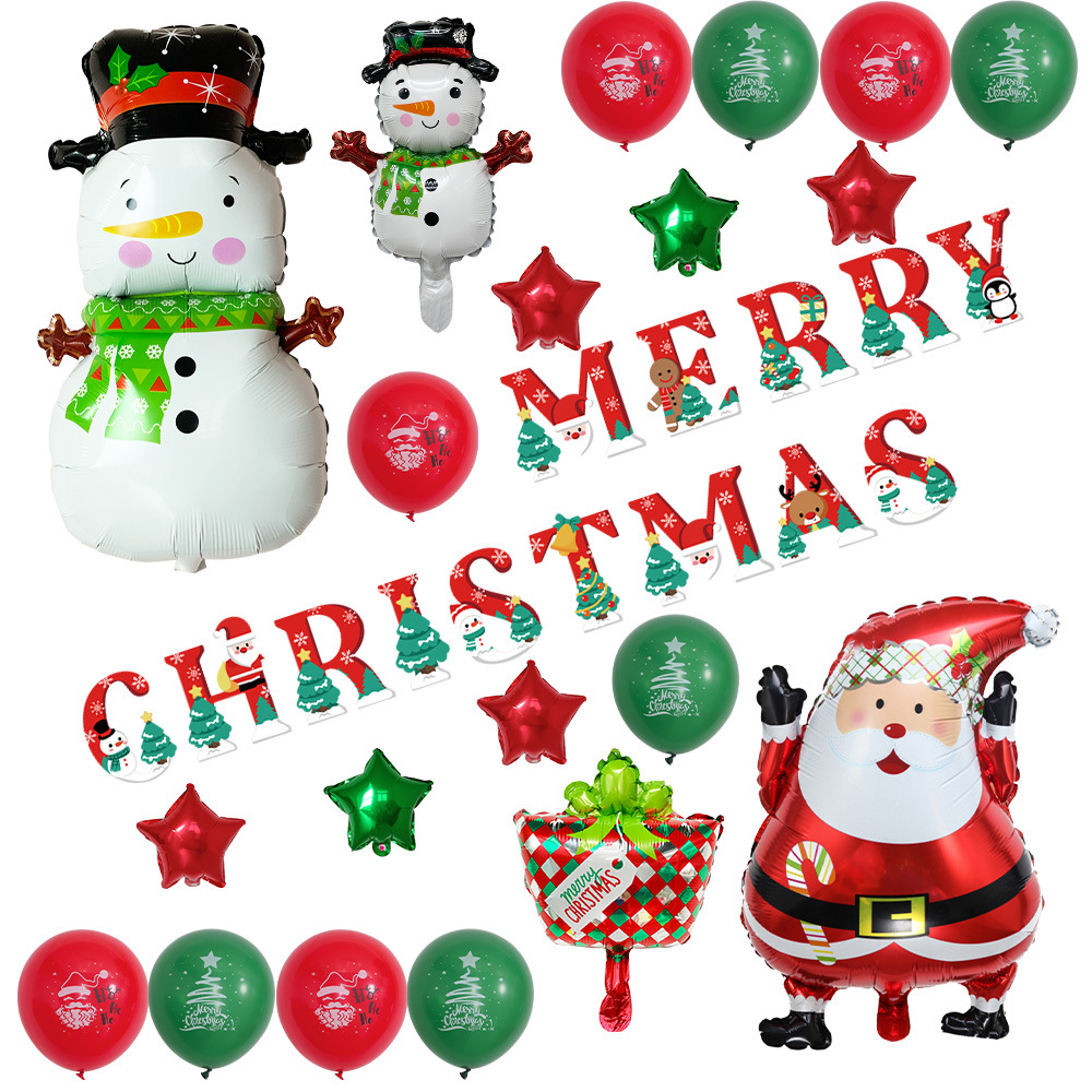 Nueva historieta de Navidad tire bandera Santa muñeco de nieve película de aluminio Globo de Navidad fiesta decoración globo