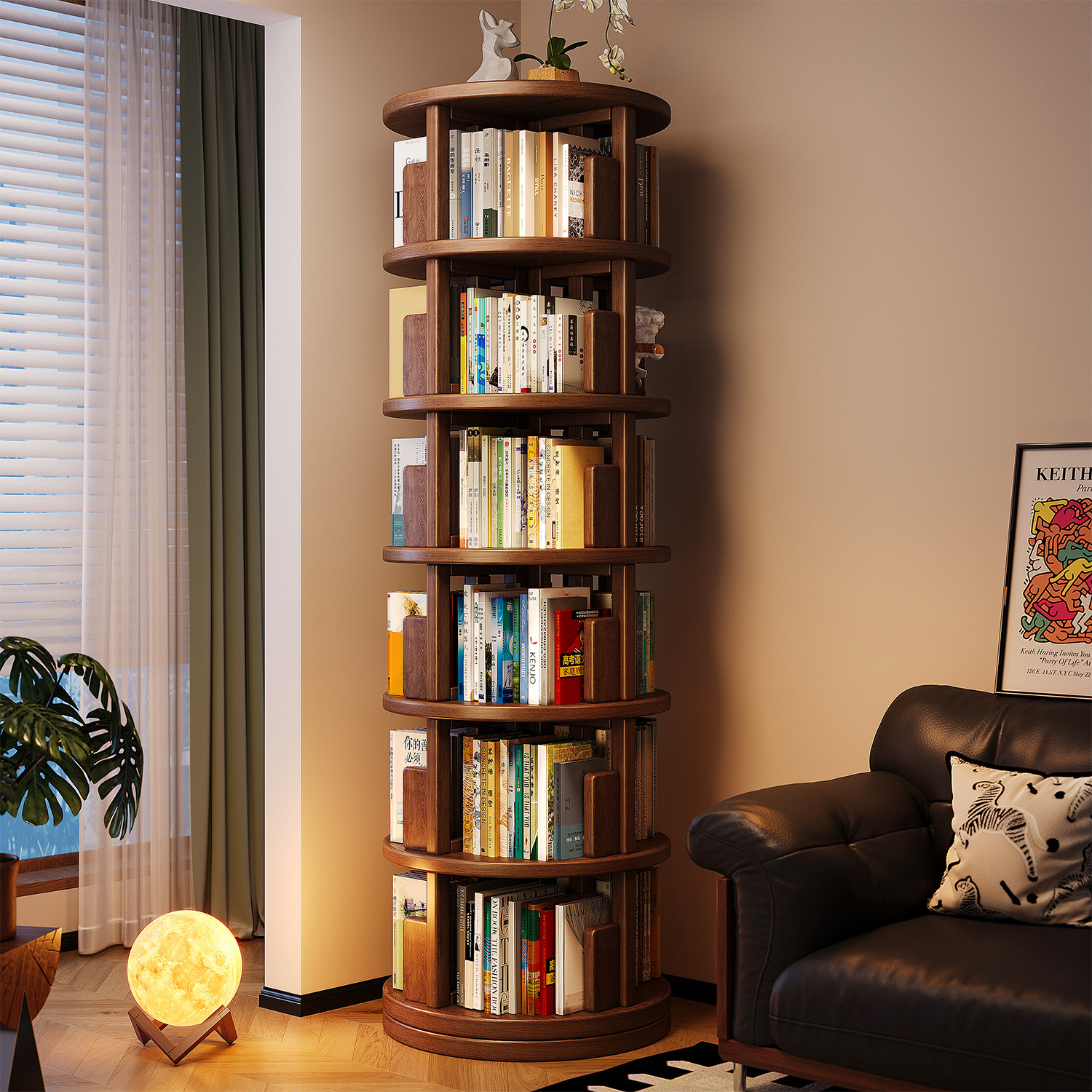 Estante giratorio de madera sólida 360 grados estante de libros integrado contra la pared esquina de almacenamiento móvil estante de almacenamiento para niños