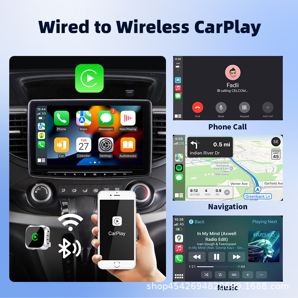 2026 Wireless CarPlay AI Box Wired to Wireless Adapter Plug and Play Automatic Connection