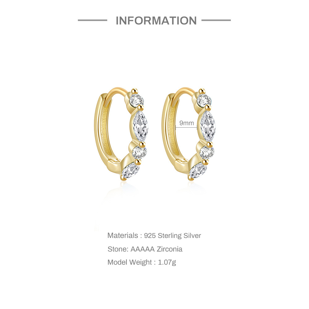 3g Weight Zircon Inlay Material Hoop Earrings, Earrings Classification 1 Pair 925 Sterling Silver Geometric Water Droplets Zircon Hoop Earrings Earrings