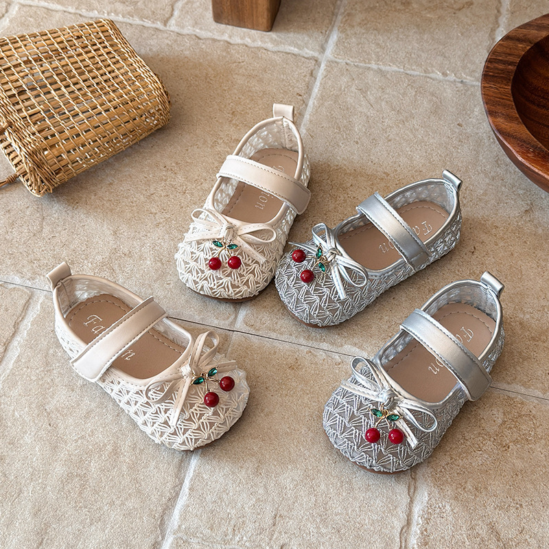 Mother & Kids Princess Shoes For Girls Cherry Bow Single Stylish Cute Summer Fashion Baby Mary Jane Leather Shoes_voghion.com