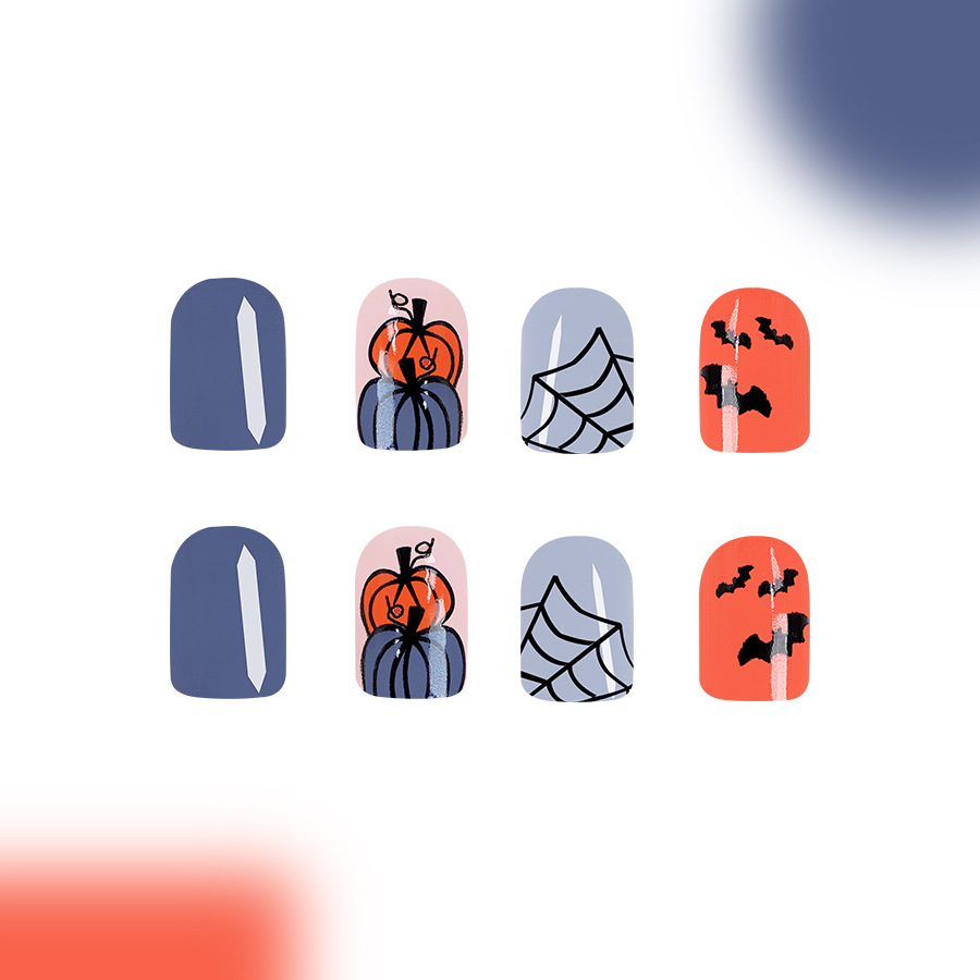 Halloween Short Cobweb Pumpkin Head Thriller Ghost Fashion European and American Foreign Trade Wear Nail Art Patch Combination 48_voghion.com