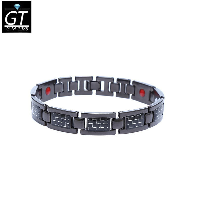 Ventas transfronterizas de moda europeas y americanas para hombres de aleación de fibra de carbono pulsera magnética ajustable joyas de mano