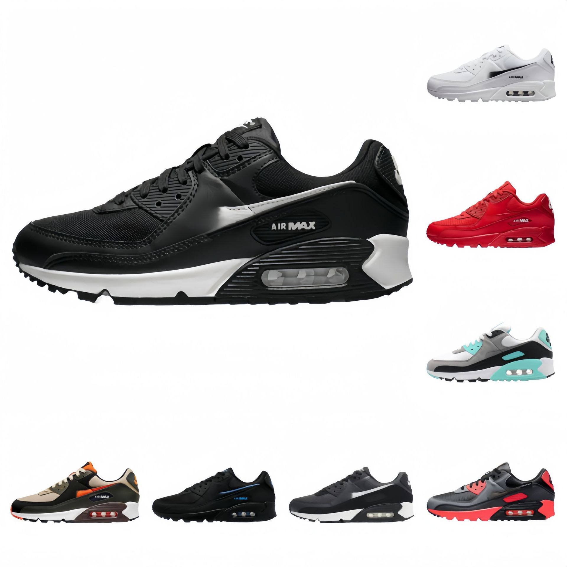 Cross-Border Max 90 Air-Cushion Shoes, Mesh Breathable Men's and Women's Sports Shoes, Retro Shock-Absorbing Star's Same Casual Sneakers
