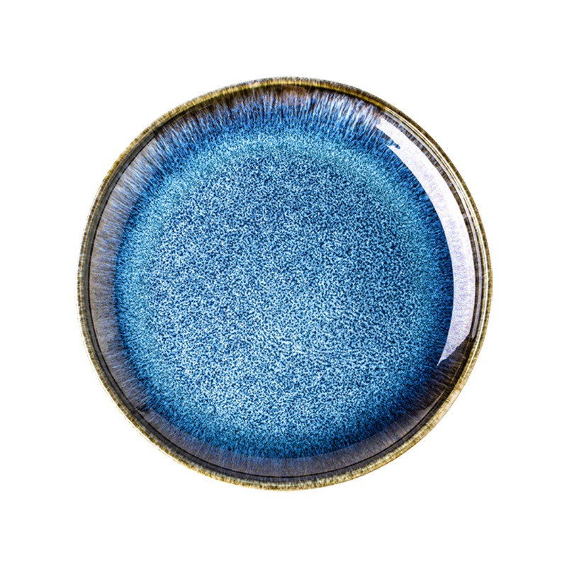 Yunmeng azul azul horno transfronterizo esmaltado cubiertos exportación Europa y América personalidad retro azul irregular platos de cerámica platos