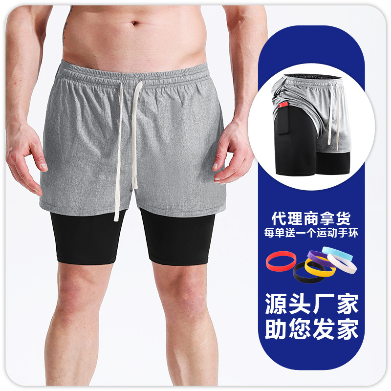 Falsos pantalones cortos de dos piezas para hombres ropa exterior verano Delgado suelto casual de cinco puntos deportes pantalones de baloncesto