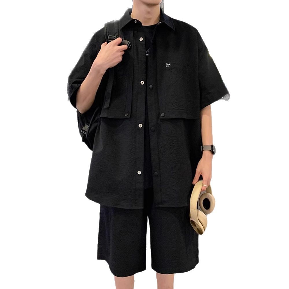 NASA fashion brand ice silk short sleeve shirt suit men's summer breathable fashion brand a set of matching handsome sports clothes