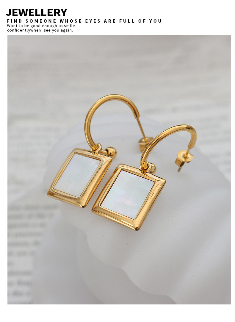 Shell Inlay Material Earrings Classification 18K Gold Plating Color Daily Occasion PVD Coated Real Gold Plated 18K Gold Square 304 Stainless Steel Elegant Waterproof Non Tarnish Earrings