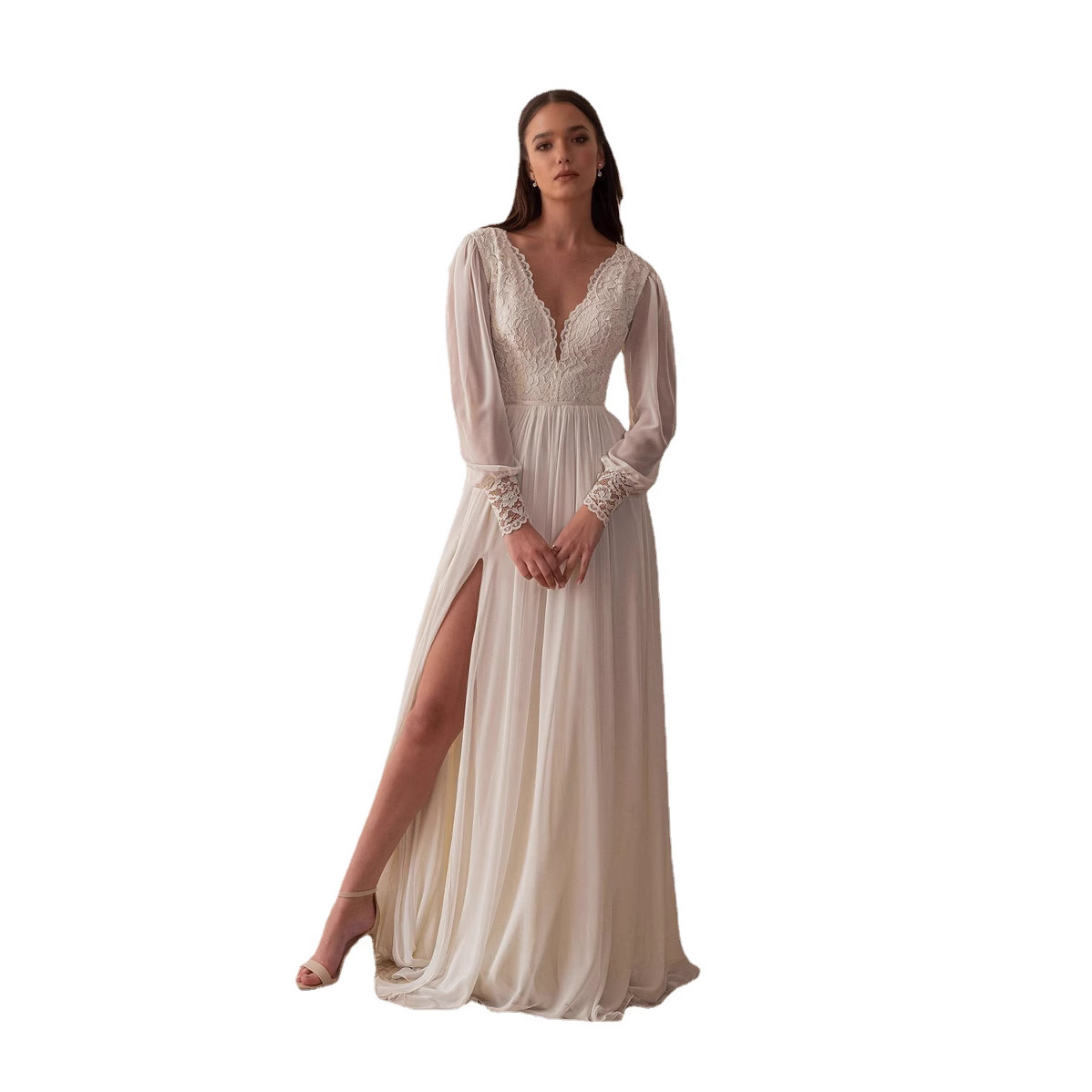 Amazon europeo y americano AliExpress deseo nuevo vestido de novia vestido de noche sexy con cuello en V una línea vestido de novia se puede personalizar