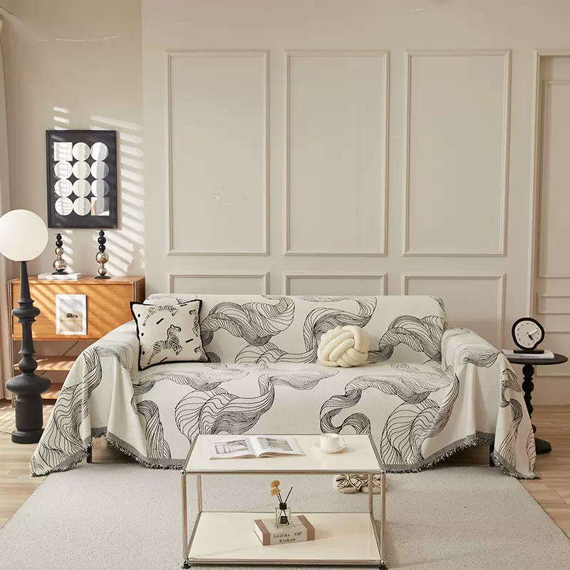 雪尼尔四季通用沙发巾简约丝带一片式沙发盖毯全包艺术沙发套罩