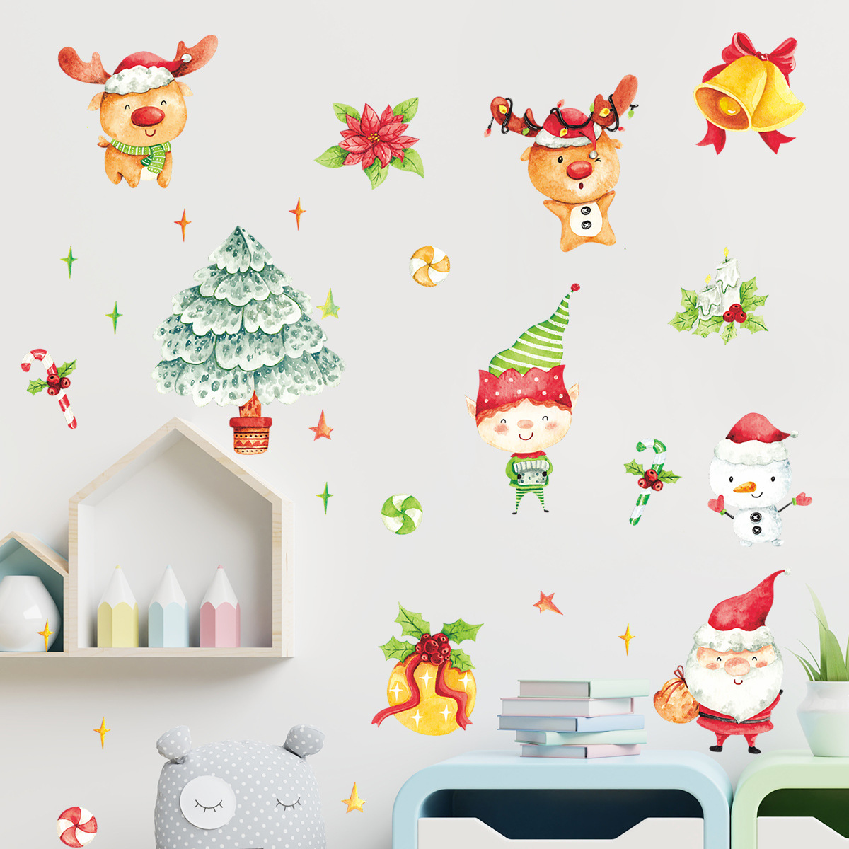 Cartoon Painted Santa Snowman Christmas Tree Kid Wall Sticker Wholesale Nihaojewelry display picture 5