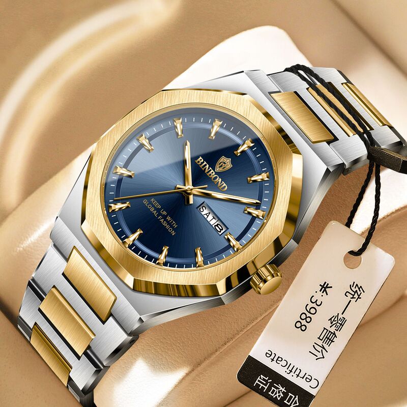 Binbond Fashion Luxury Men's Watch Waterproof Luminous Calendar Men's Watch Sports Stainless Steel Quartz Watch