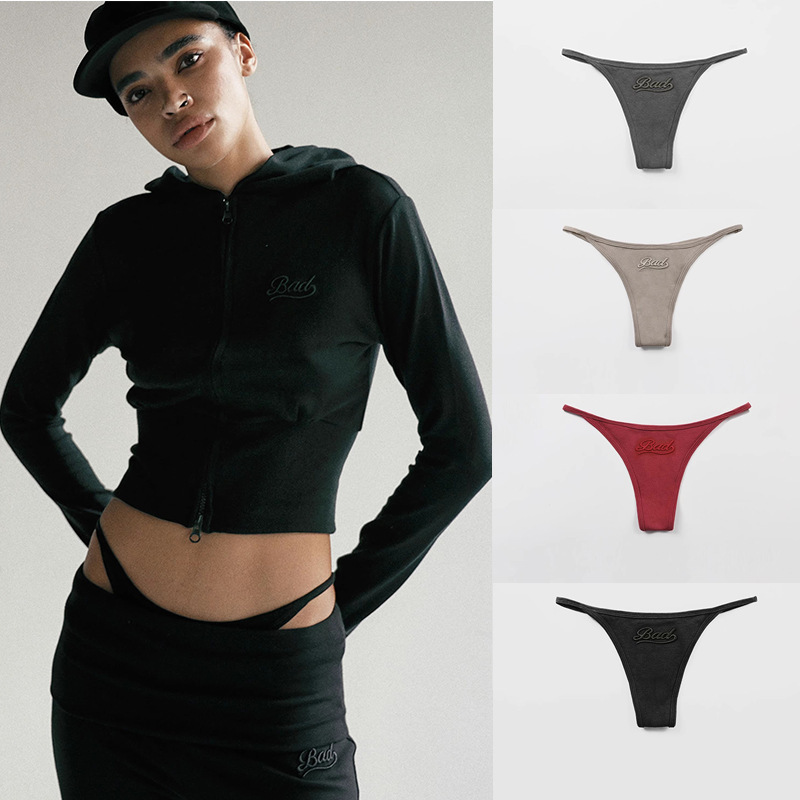 Badblood Low-Waist Underwear, Sexy Thong for Hot Girls, Casual Layered Wear, Embroidered Briefs, Fashionable and Sexy