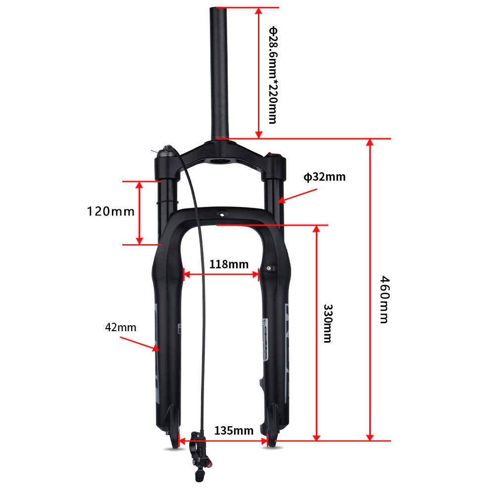 Bolany nieve Tenedor de aire playa tenedor delantero del coche 20 26 pulgadas * 4,0 aleación de aluminio amortiguador de aire tenedor grasa 135mm