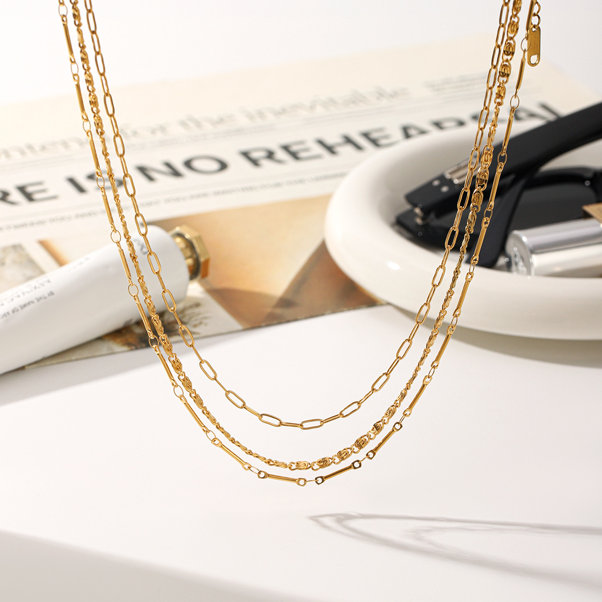 Multi-layered Stainless Steel 18k Gold Necklace For Women_voghion.com