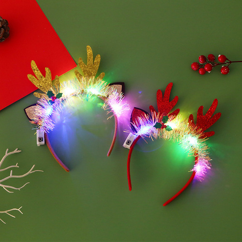 Cross-border Christmas headband, luminous cane headband, Christmas tree hair ornaments with lights, deer antlers, flashing head, costume props