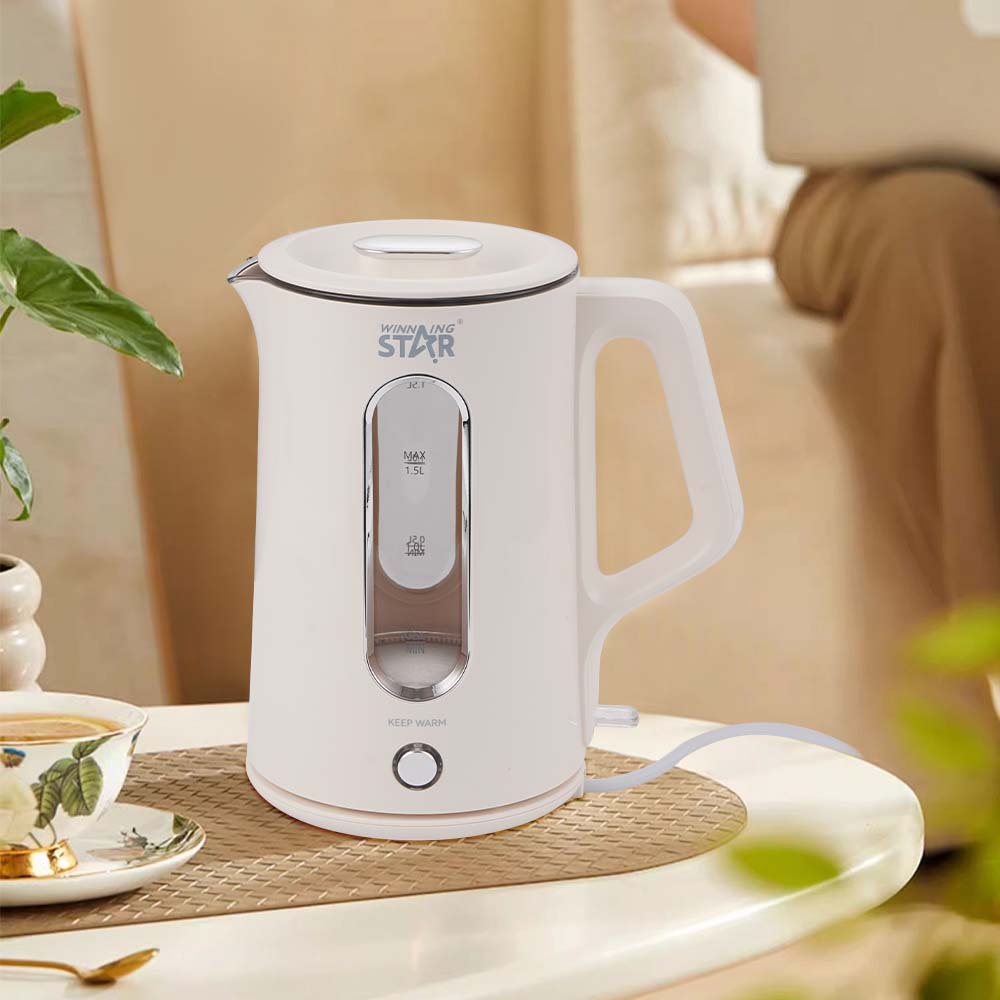 Winningstar comercio exterior transfronterizo borosilicato aislamiento doméstico doble capa 304 hervidor de agua de acero inoxidable hervidor eléctrico