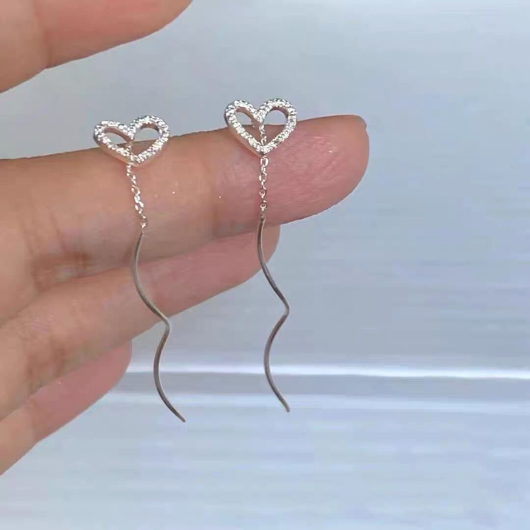1 Pair Basic Modern Style Heart Shape Sterling Silver Drop Earrings display picture 2