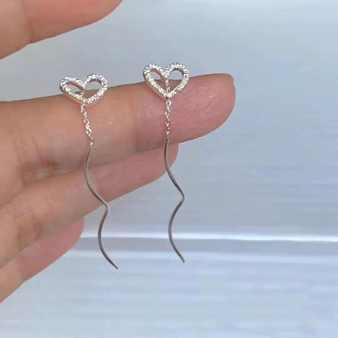 Casual, Daily Occasion 1 Pair 925 Sterling Silver Heart Shape Drop Earrings
