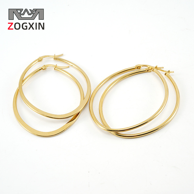 Moda simple línea plana de acero inoxidable pendientes mujer oval geométrica pendientes de acero color 18K oro simple joyería al por mayor