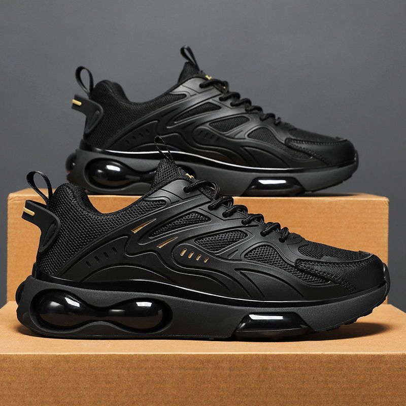 Black air cushion sports men in , breathable 2024 new running men, mesh height increasing youth shoes for spring_voghion.com
