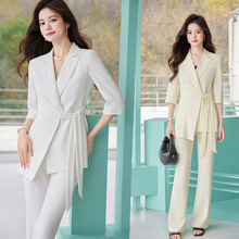 白色职业西装套装女春夏轻奢名媛韩版修身七分袖西服工作服两件套