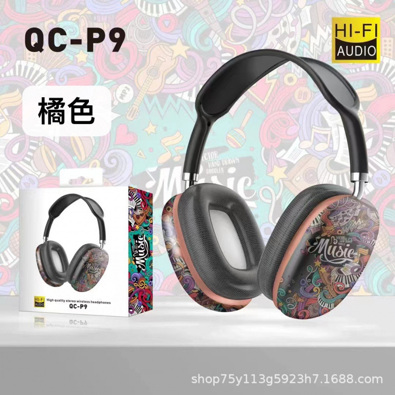 Nuevos auriculares de graffiti creativos de la marea nacional P9 transfronterizos Amazon inalámbrico Bluetooth modelo privado auriculares directos de fábrica