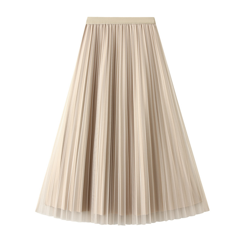 Women's Clothing Double sided pleated skirt gauze skirt half length large size a line skirt belly covering skirt _voghion.com