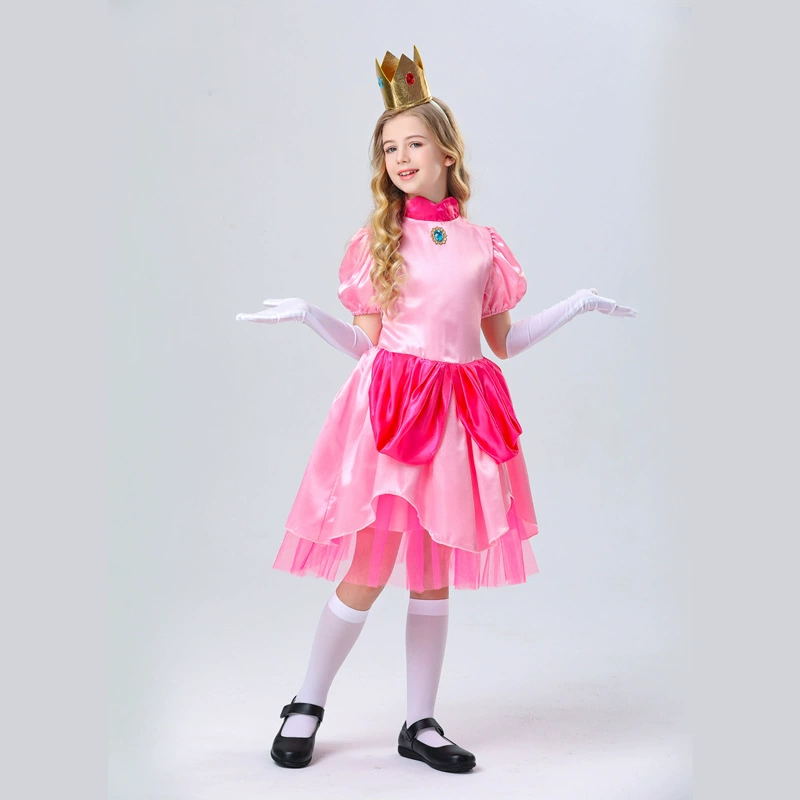 Платье принцессы Бики Peach (персик), костюм по мотивам игры Марио, в комплекте перчатки и корона