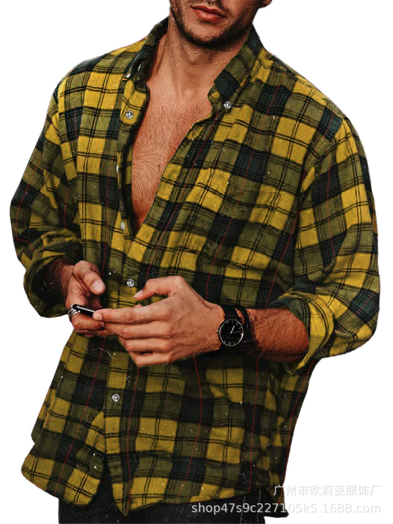 Amazon 2023 camisa de solapa de primavera y otoño de los nuevos hombres europeos y americanos Comercio exterior casual Camisa de manga larga a cuadros de los hombres