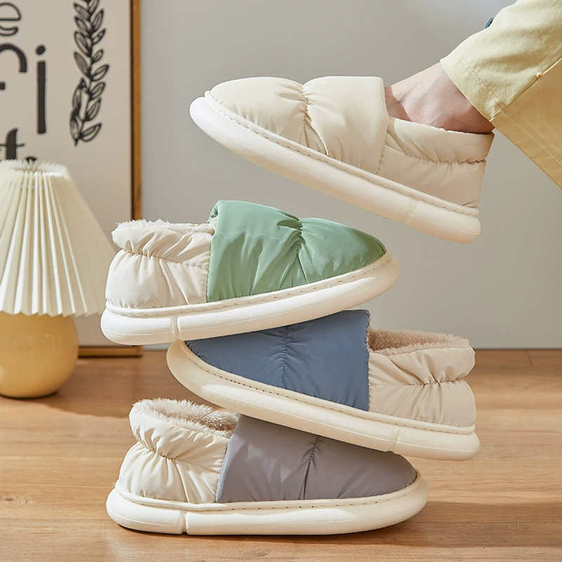 Осенне-зимние хлопковые тапочки, мужские домашние теплые плюшевые непромокаемые домашние туфли на толстой подошве, однотонная хлопковая обувь для пар, стиль для родителей и детей для девочек