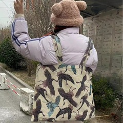 小紅書同款帆布包雙肩沙特花少大背包德國bless雙面鶴2024新款