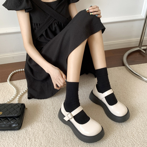 2024 New British Style Small Leather Shoes Women's French Girly Pig Kidney Shoes Thick Sole Sweet Cool Mary Jane Shoes JK Single Shoes