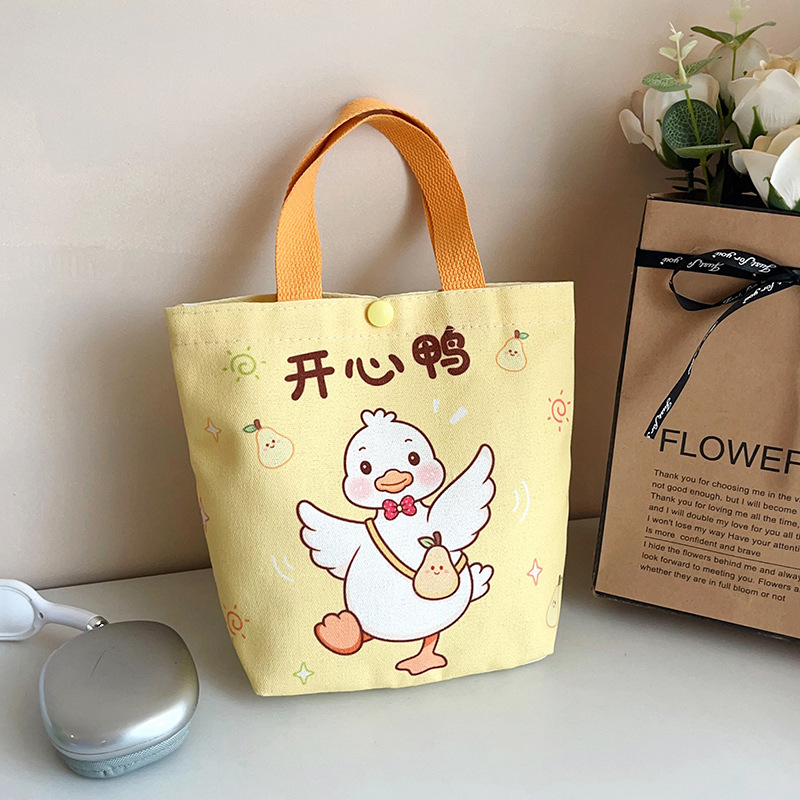 Original ins ilustración bolso de cubo portátil bolso de mano llevar a cabo merienda bolsa de lona lindo fuera pequeño bolso